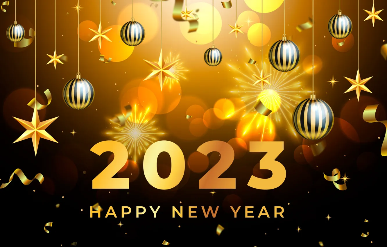 Photo wallpaper stars, balls, light, lights, the inscription, Shine, new year, figures