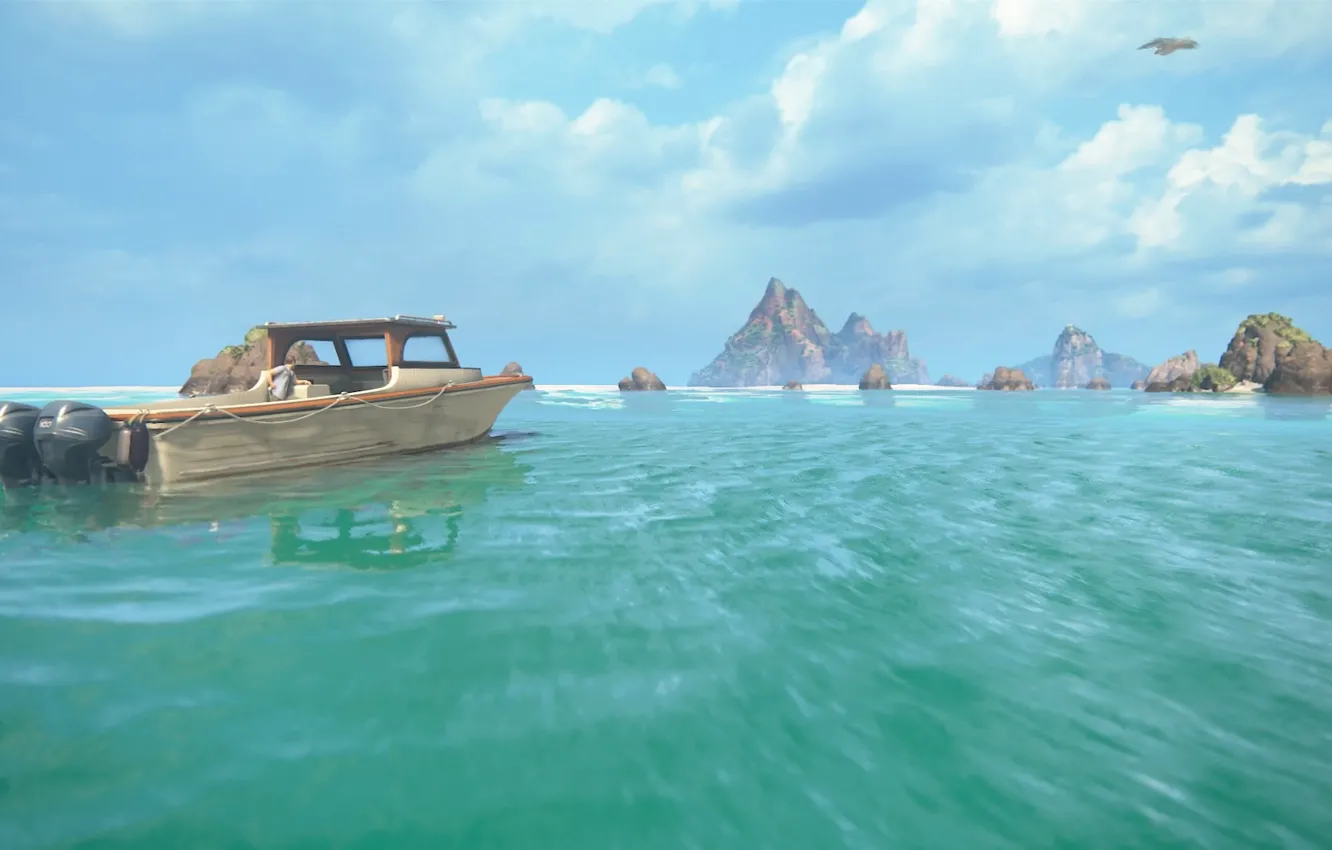 Photo wallpaper sea, boat, island, Nathan Drake, Nathan Drake, Uncharted 4