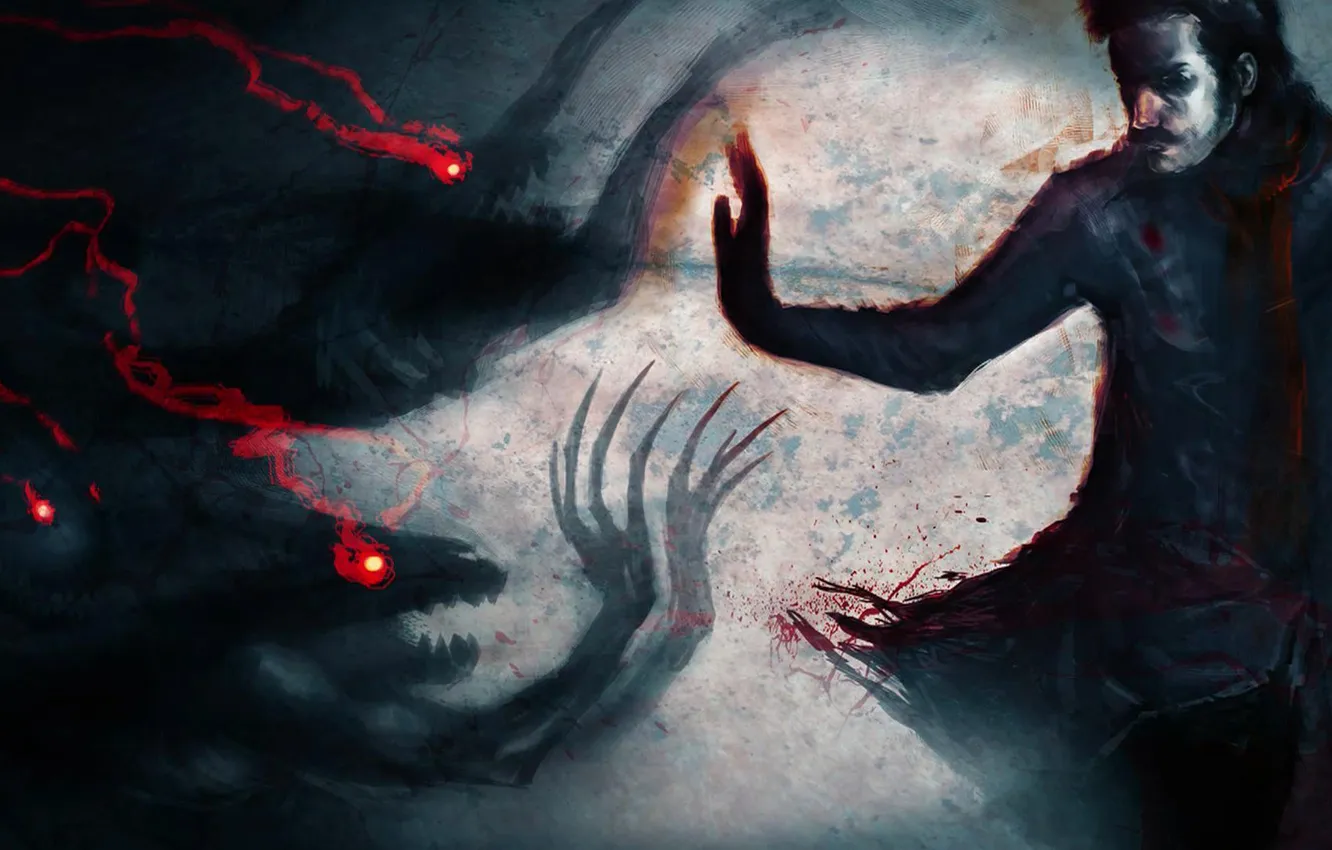 Photo wallpaper fantasy, fiction, people, fight, the demon, art, horror