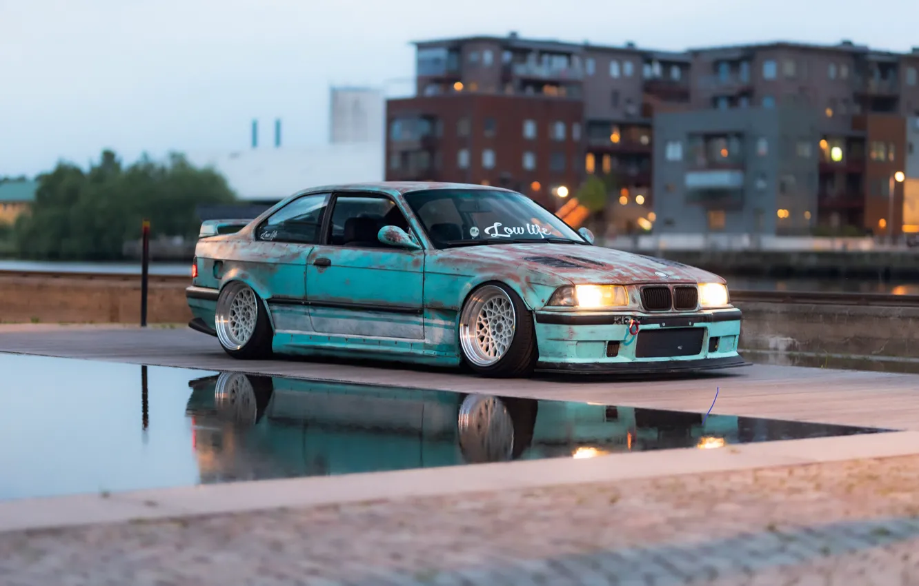 Photo wallpaper BMW, Front, bridge, water, bmw m3, E36