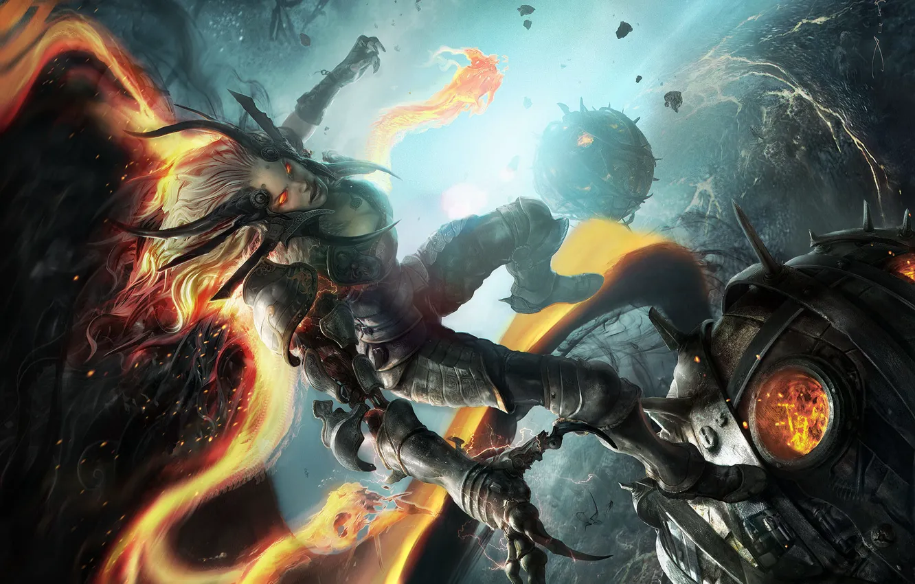 Photo wallpaper look, girl, fiction, the demon, art, horns, aggression