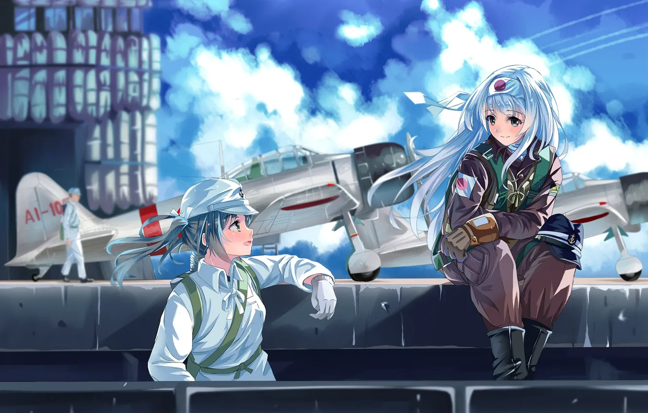 Photo wallpaper the sky, girl, the plane, kantai collection, Naval Collection