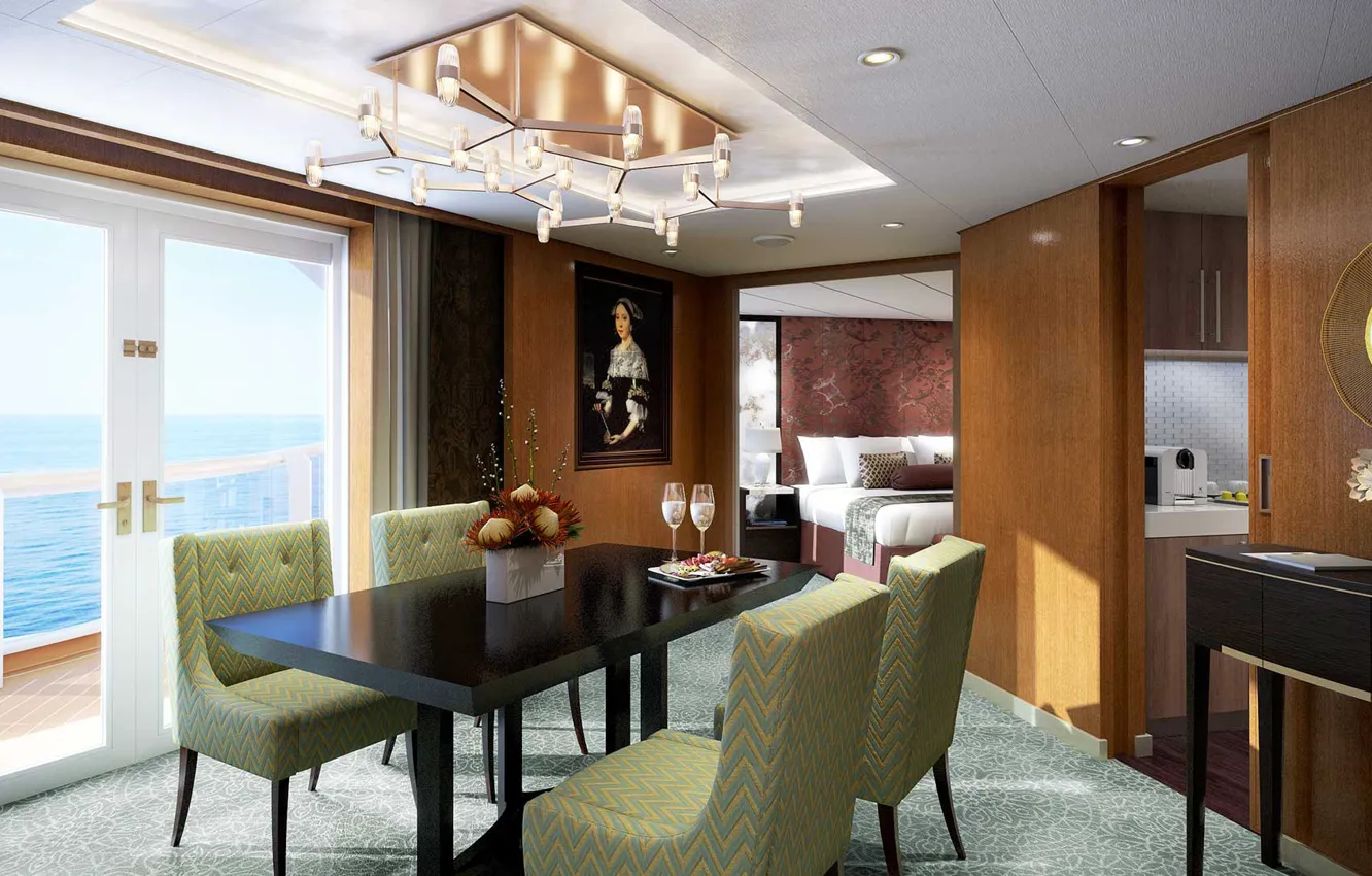 Photo wallpaper interior, bedroom, dining room, Holland America Line Company, SC - Suite Cabin, Westerdam cruise ship, …