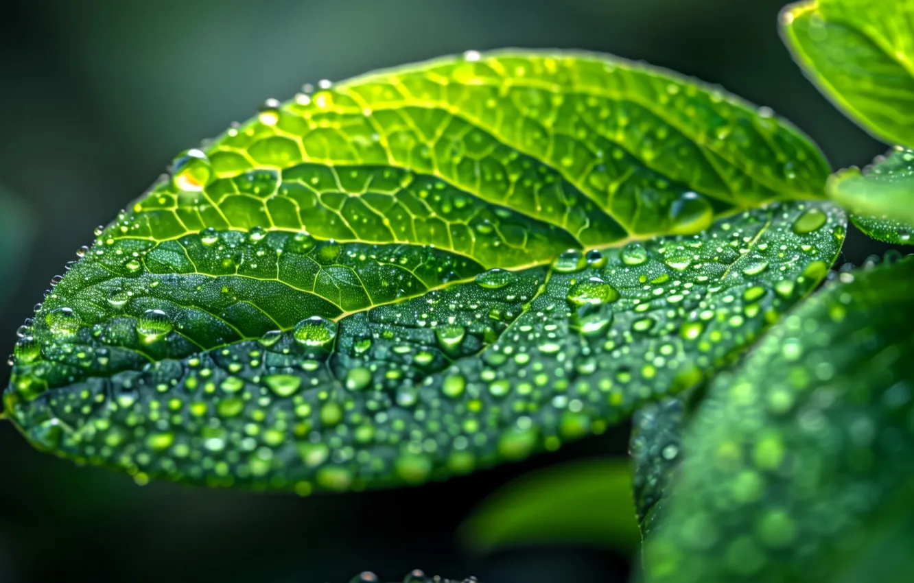 Photo wallpaper leaves, Rosa, water drops, sunlight