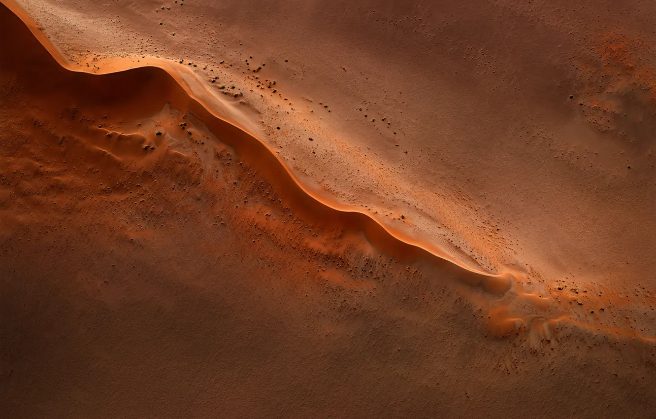 Photo wallpaper sand, stones, desert, barkhan, the view from the top, aerial photography