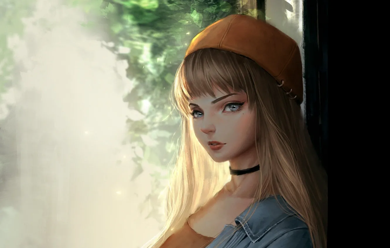 Photo wallpaper face, blue eyes, in the header, portrait of a girl, chalker, blonde