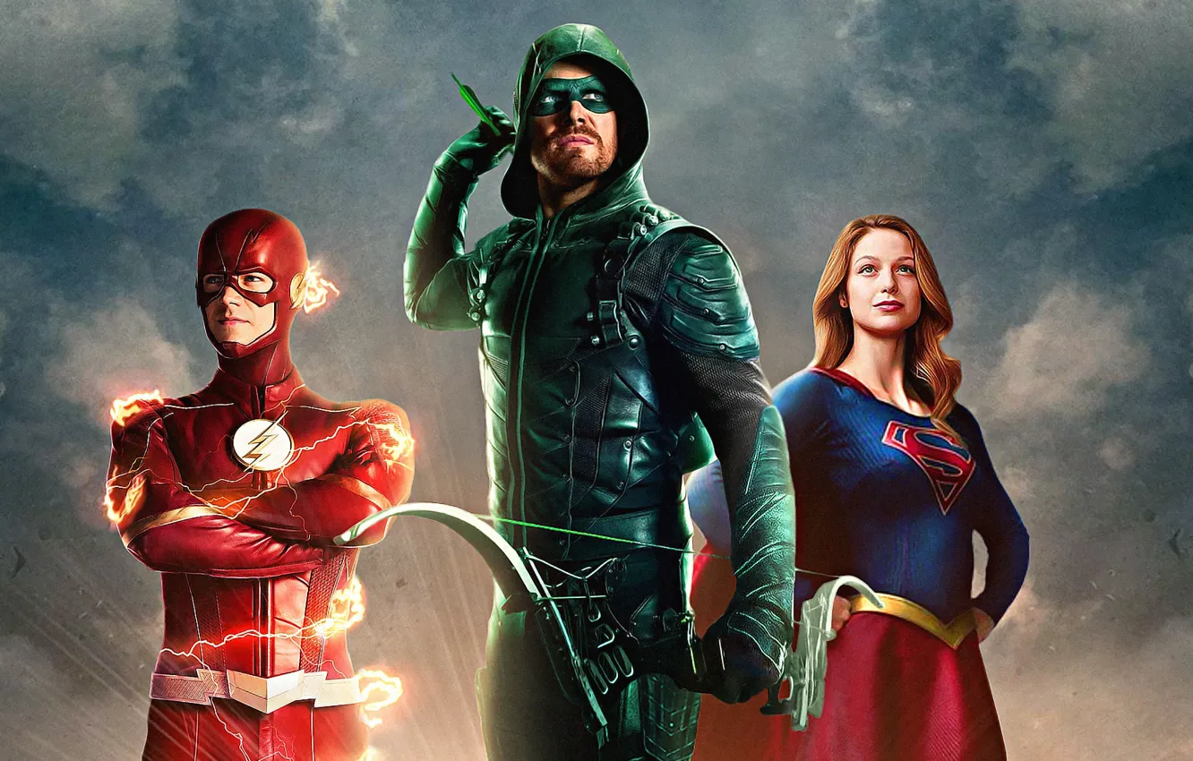 Photo wallpaper Arrow, Stephen Amell, Oliver Queen, Supergirl, Flash, Barry Allen, The CW Television Network, Melissa Benoist