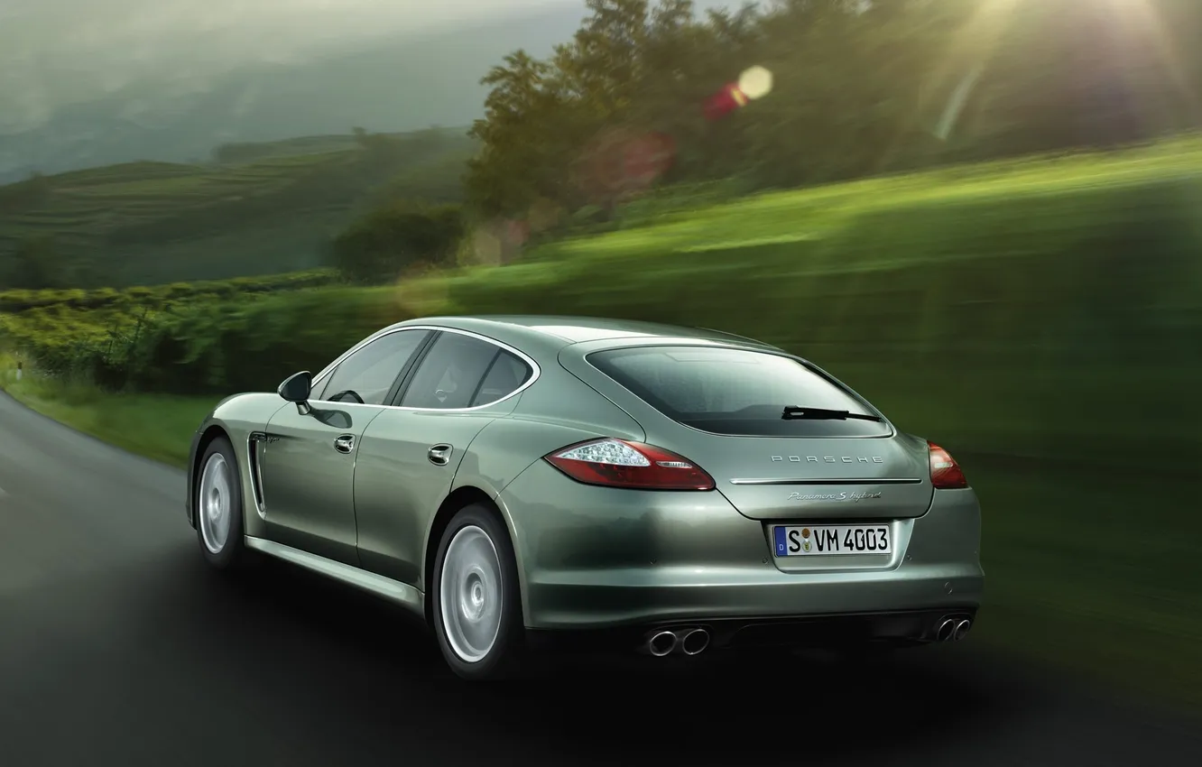 Photo wallpaper the sun, nature, porsche, Porsche, hybrid, hybrid, panamera s