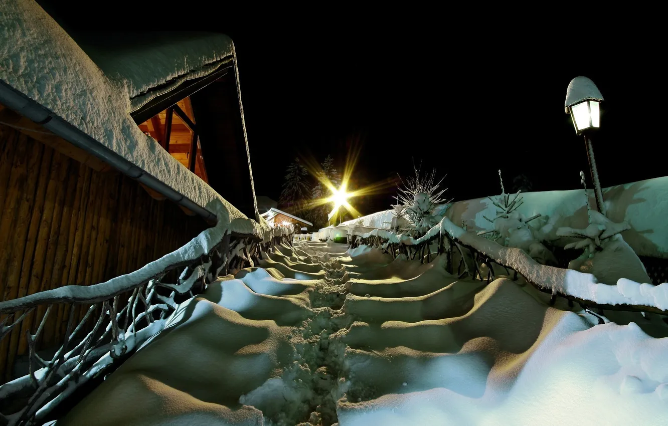 Photo wallpaper snow, night, Christmas spirit