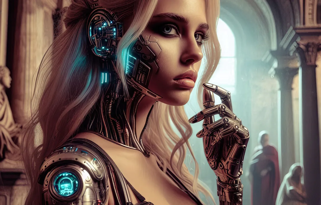 Photo wallpaper girl, fantasy, science fiction, blue eyes, sci-fi, blonde, digital art, artwork