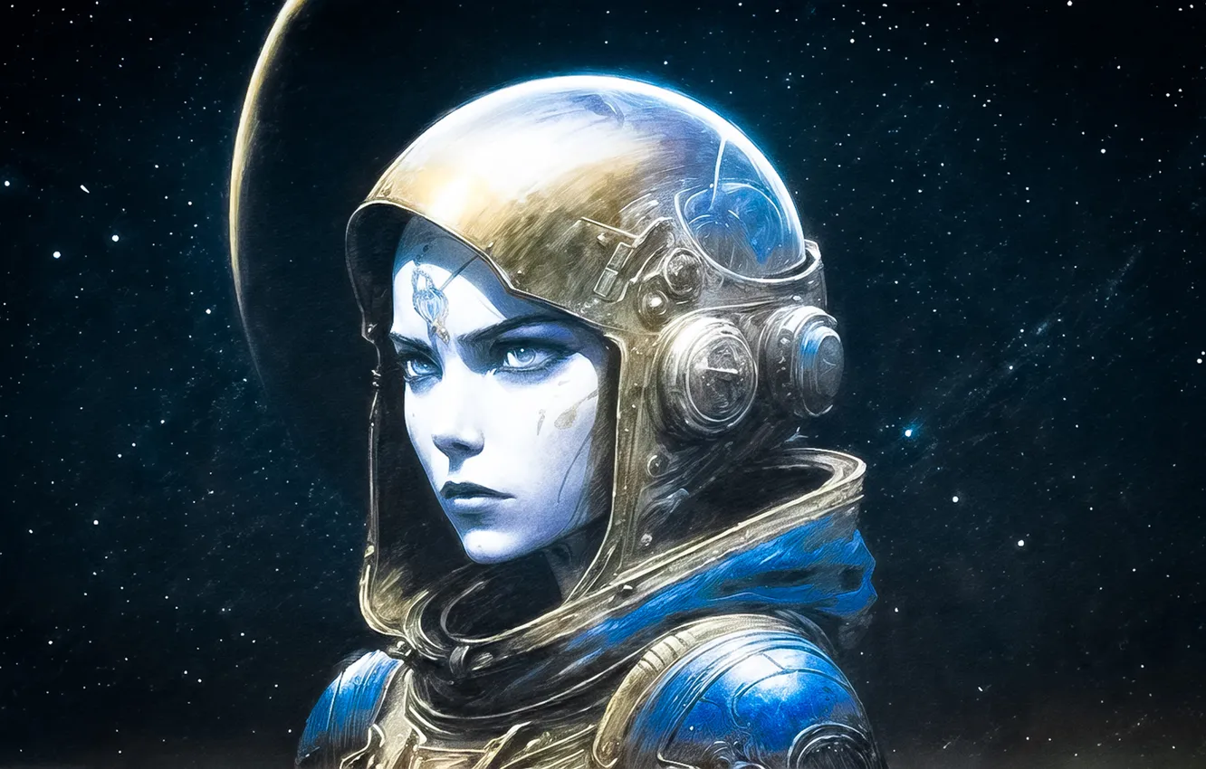 Photo wallpaper girl, the suit, stylized painting
