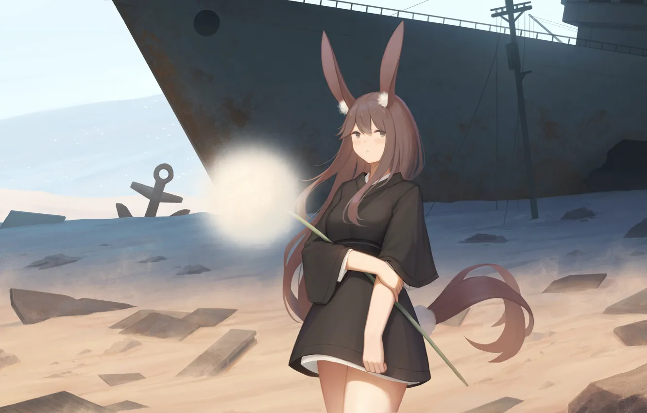 Photo wallpaper girl, dandelion, ship, rabbit, ears