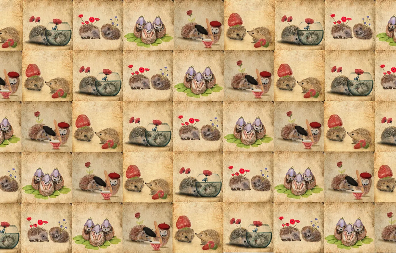 Photo wallpaper background, texture, children's, hedgehogs