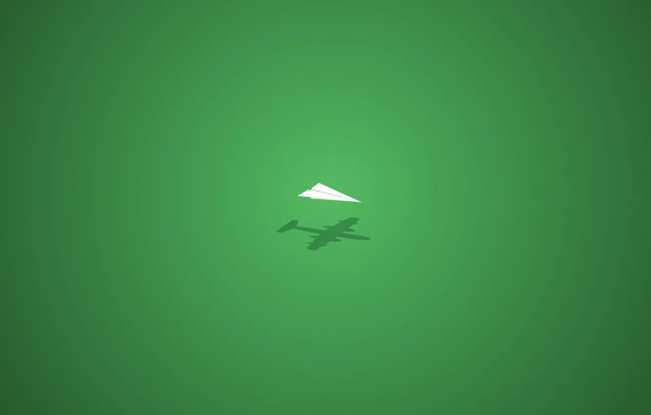 Photo wallpaper green, shadow, minimalism, paper plane
