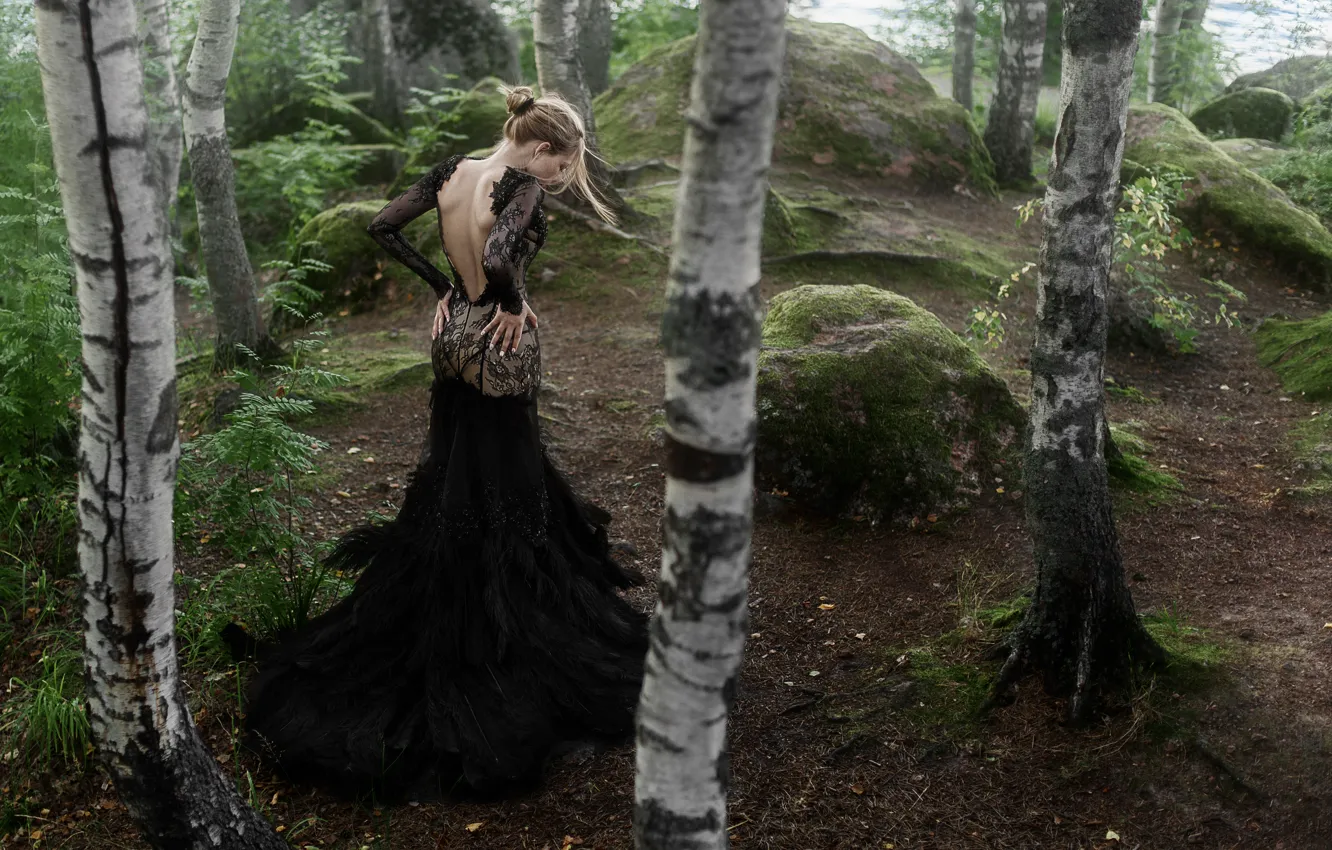 Photo wallpaper girl, trees, dress, Tatiana Mercalova, Olga Kobzar