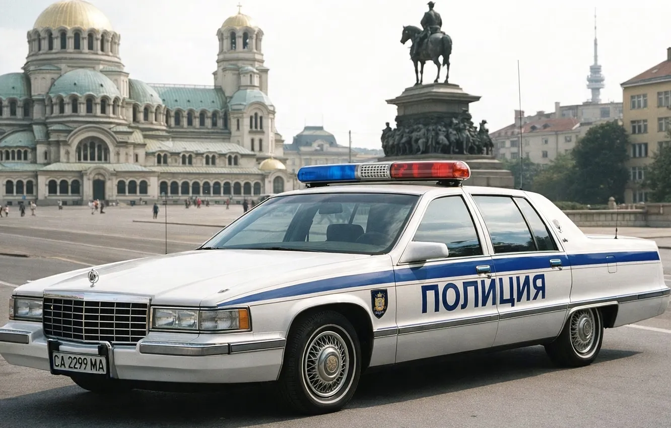 Photo wallpaper machine, the city, police, monument