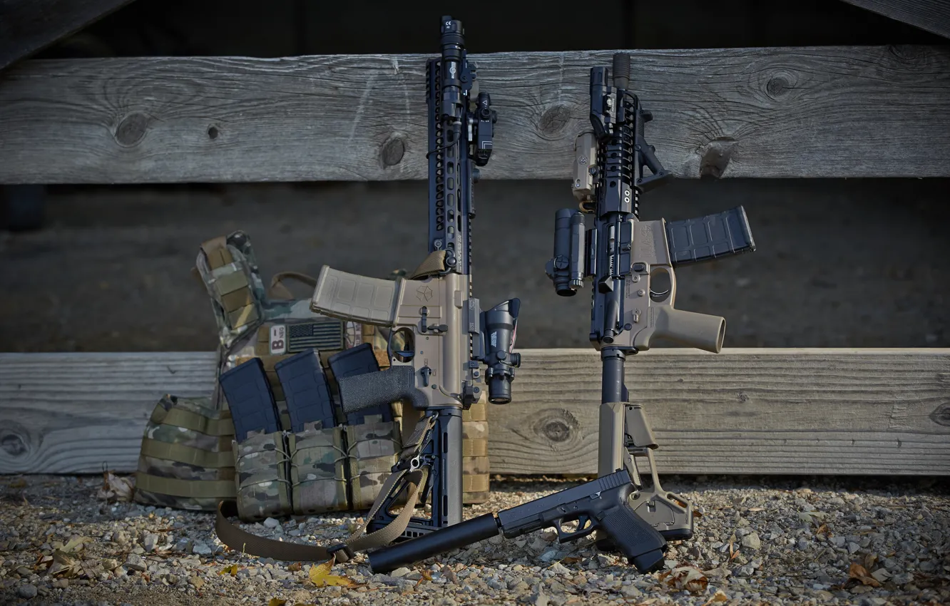 Photo wallpaper gun, weapons, background, muffler, rifle, assault