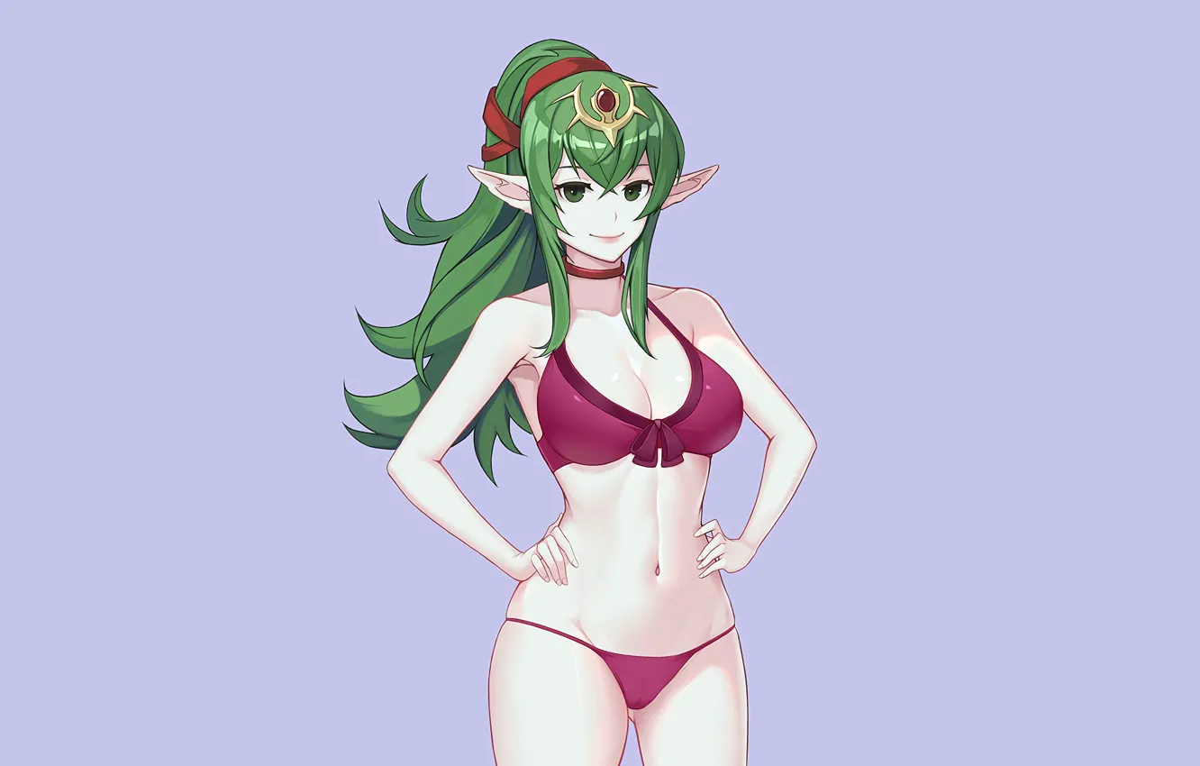 Photo wallpaper girl, sexy, Cameltoe, cleavage, green eyes, long hair, boobs, anime