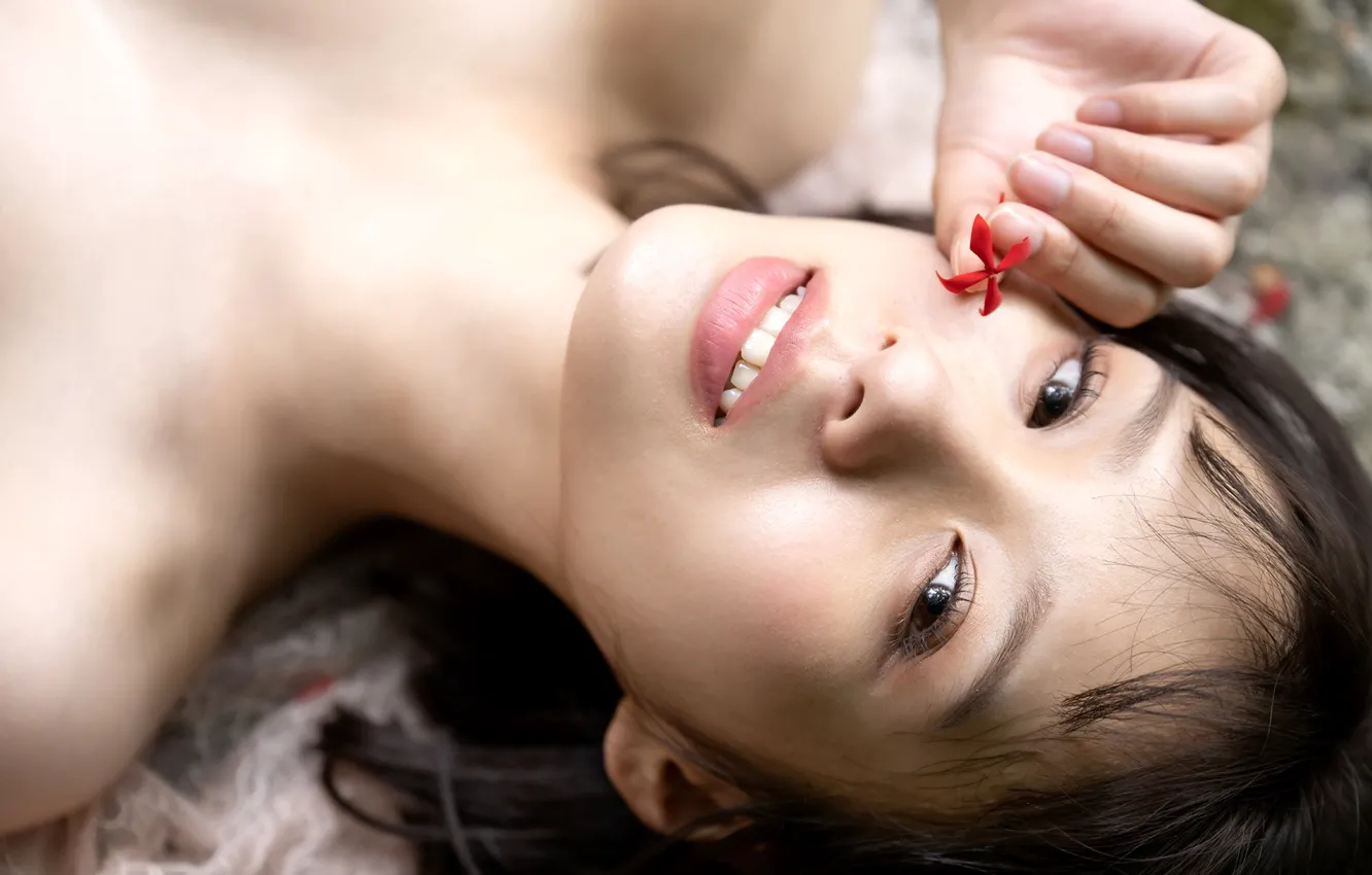 Photo wallpaper flower, woman, model, pretty, nude, asian, naked, japanese