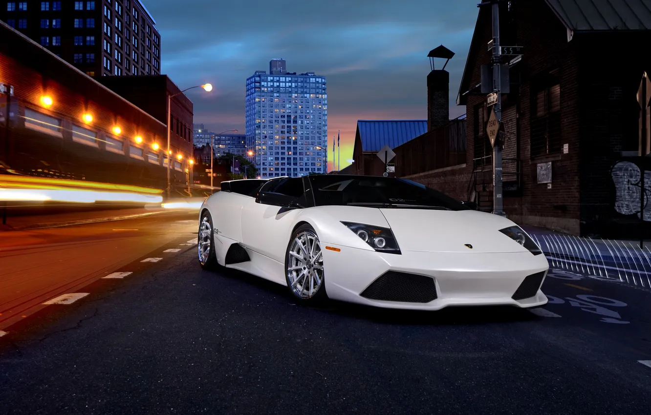 Photo wallpaper night, street, supercar, Lamborghini Murcielago, Lamborghini, rechange, LP640 Roadster