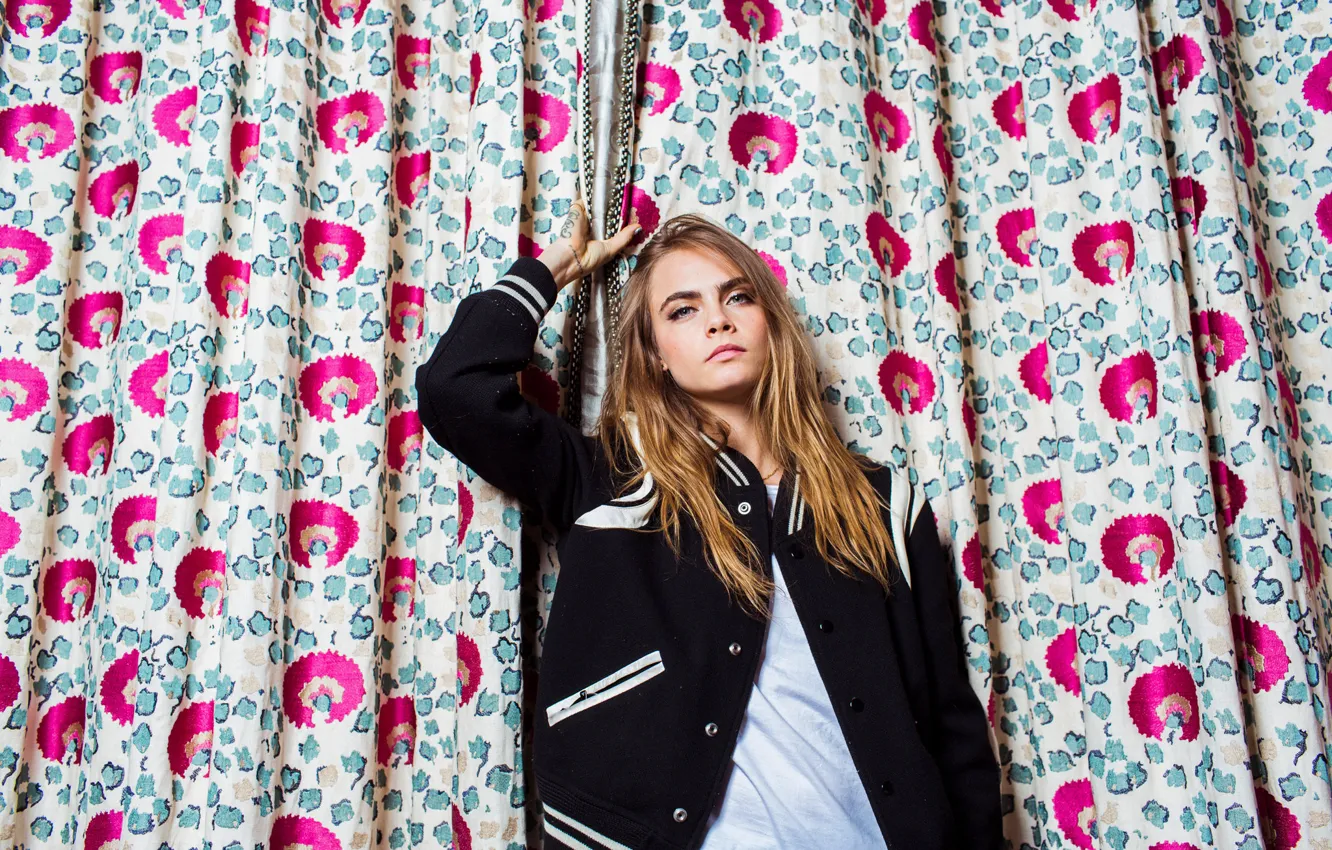 Photo wallpaper girl, model, girl, curtains, photoshoot, Cara Delevingne, Magazine, 2015