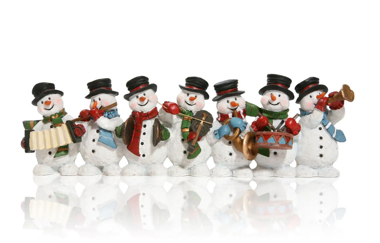Photo wallpaper new year, Christmas, snowman, new year, Christmas, Musical instruments, band, Music Instruments