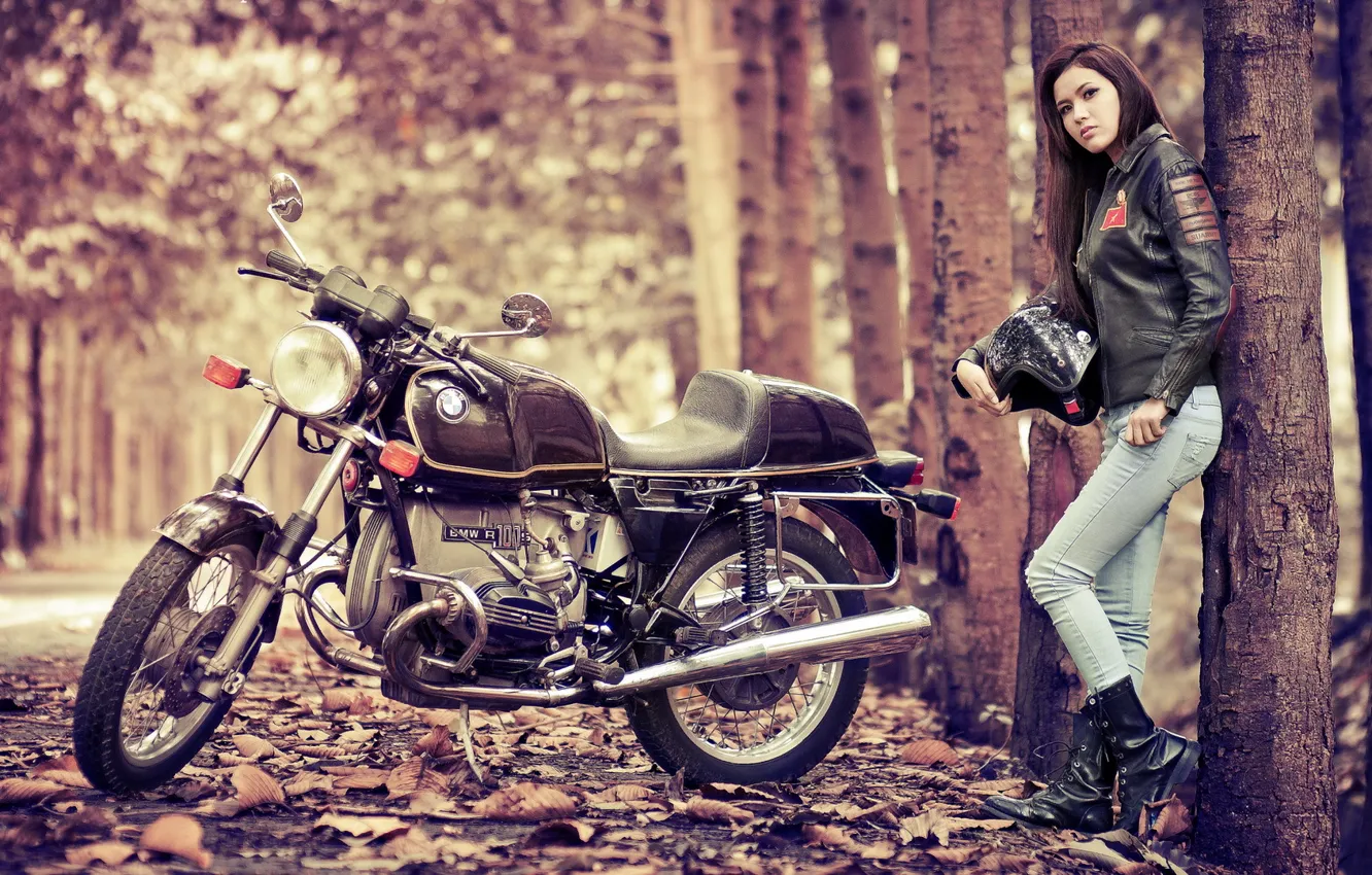 Photo wallpaper girl, BMW, motorcycle