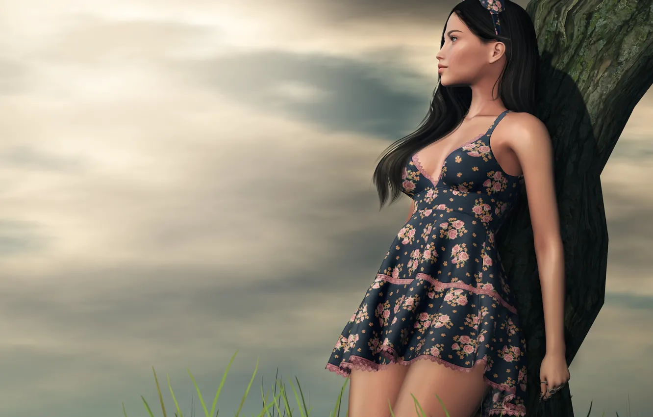 Photo wallpaper girl, nature, rendering, dress