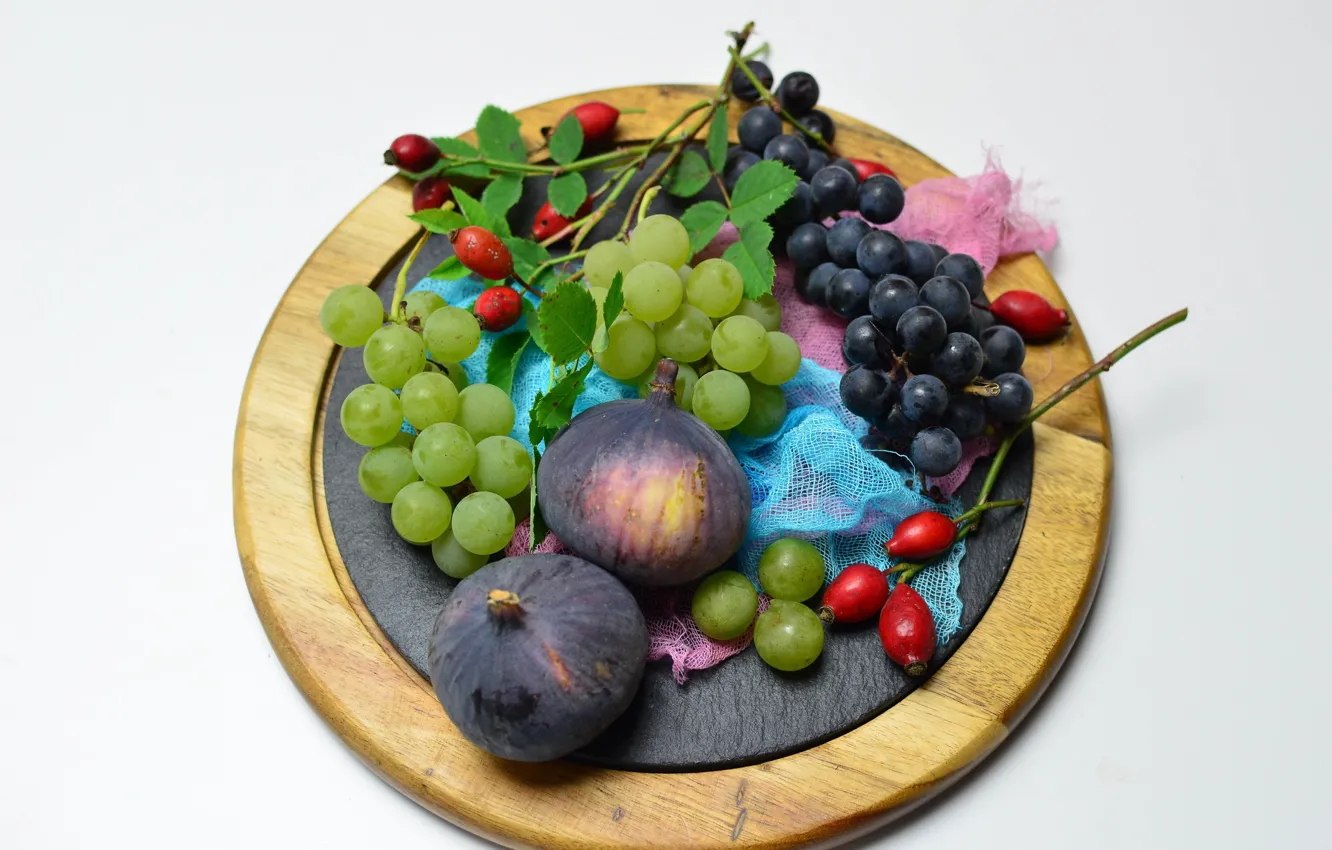 Photo wallpaper berries, briar, grapes, Board, figs, gauze