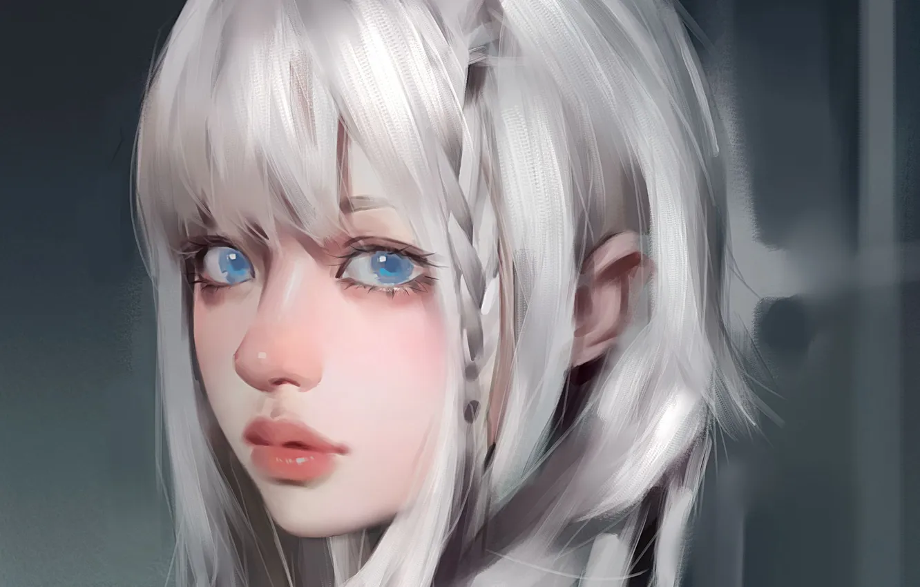 Photo wallpaper face, artwork, braids, closeup, simple background, looking at viewer