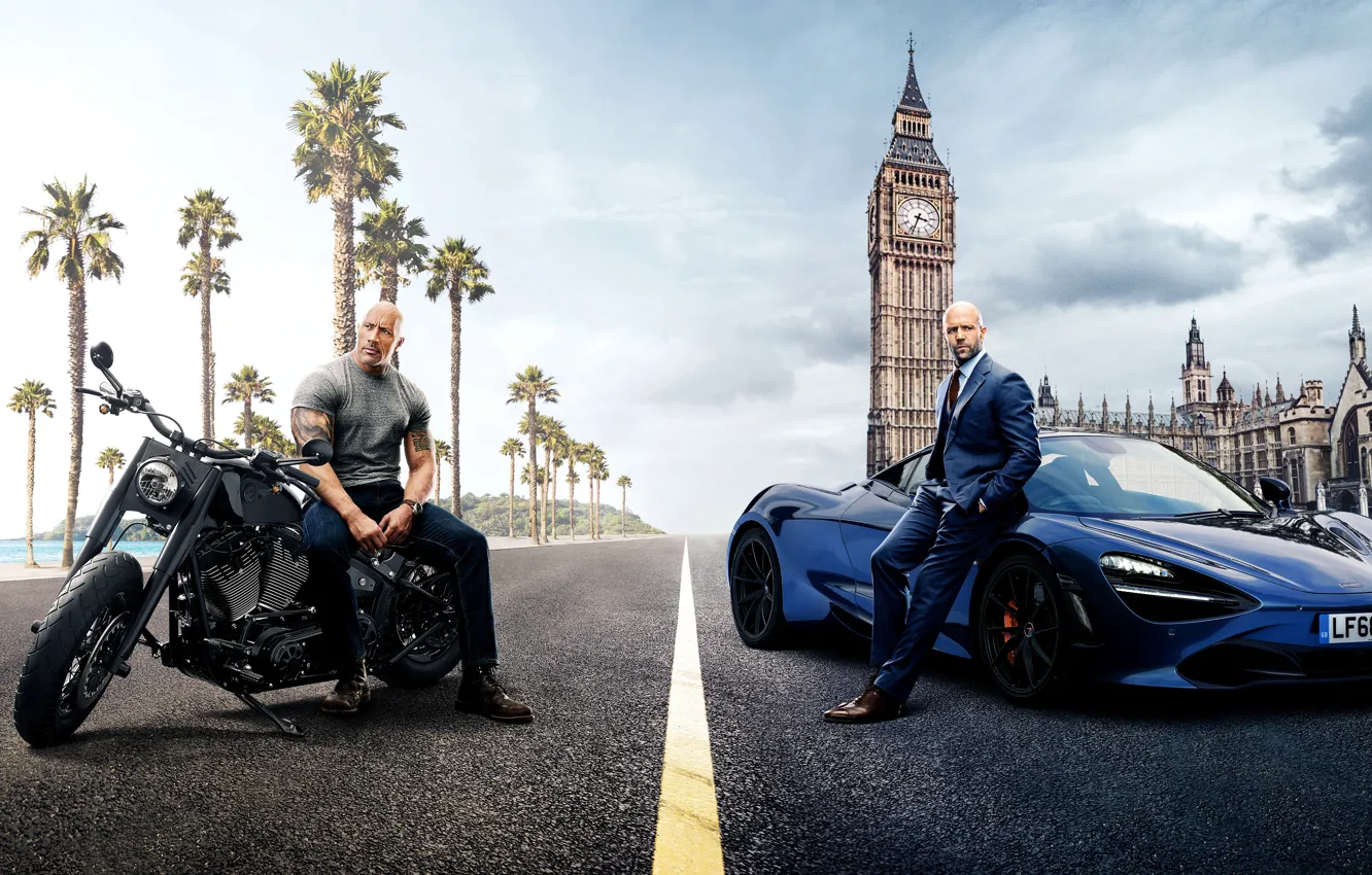 Photo wallpaper road, sea, the sky, clouds, the city, palm trees, collage, London