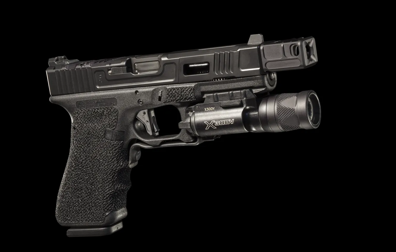 Photo wallpaper gun, flashlight, Glock, Austrian, self-loading