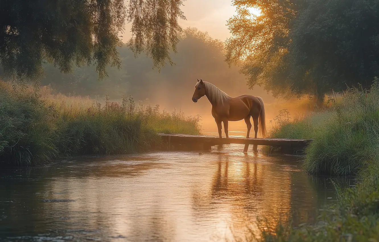 Photo wallpaper neural network, pose, horse, AI art, nature, horse