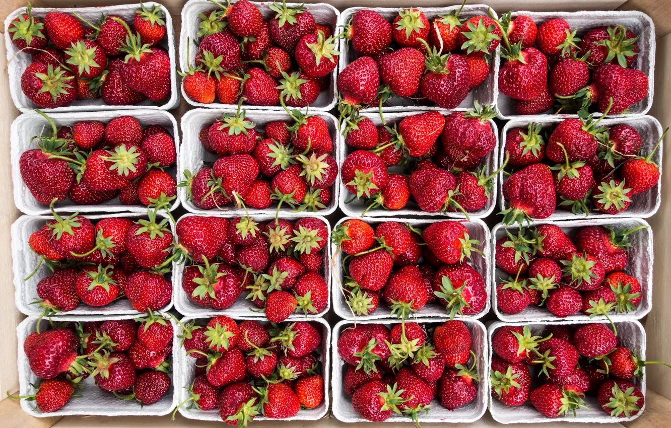 Photo wallpaper berries, box, strawberry, a lot, ripe strawberries