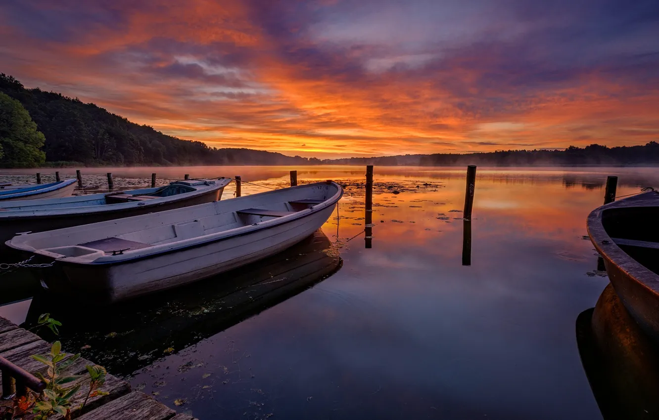 Photo wallpaper boats, the evening, Germany, pier, Westensee commune