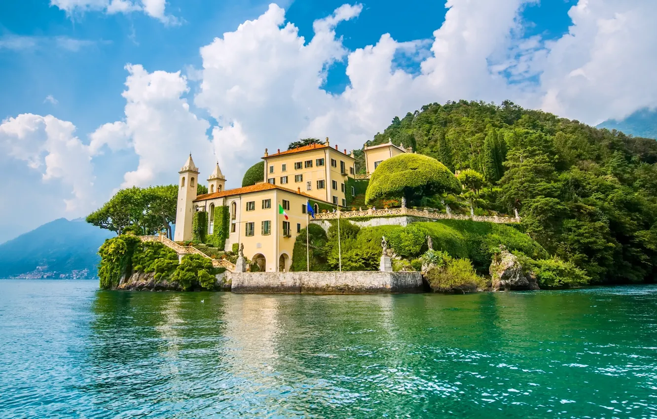 Photo wallpaper lake, the building, island, Italy, Italy, lake Como, Lombardy, Lombardy