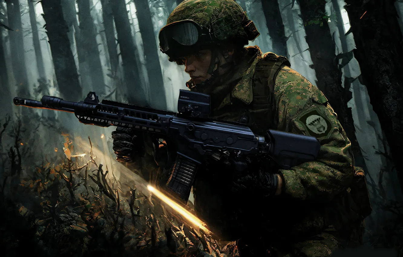 Photo wallpaper trees, war, art, soldiers, machine, Russia, Ukraine, equipment