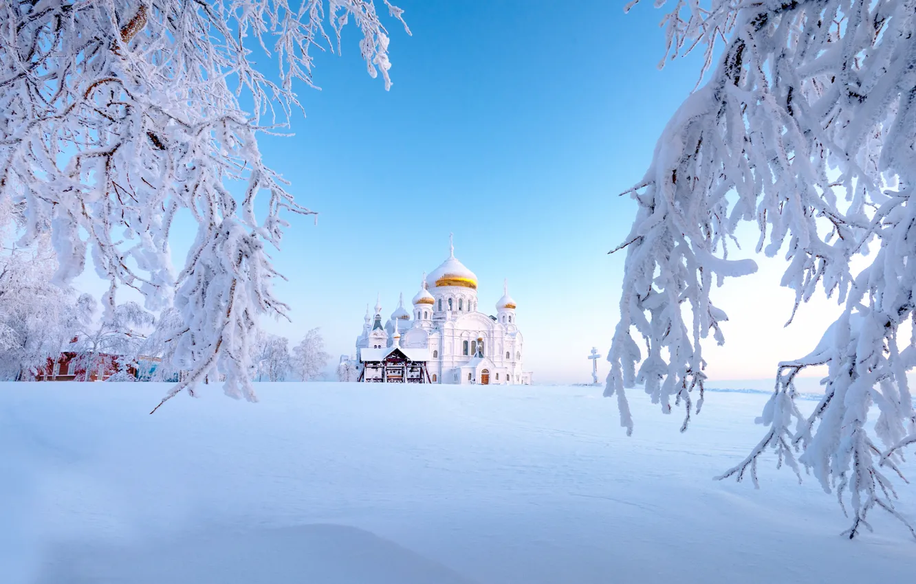 Photo wallpaper winter, snow, Russia, Ural, The Belogorsky monastery