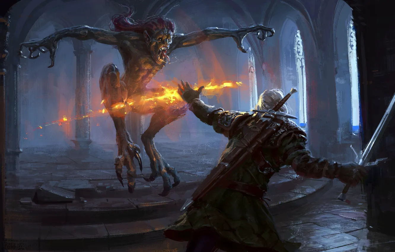 Photo wallpaper monster, sword, being, The Witcher, Geralt of Rivia, The Witcher 3: Wild Hunt