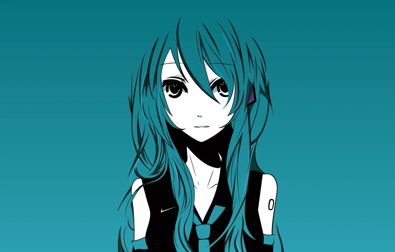 Photo wallpaper Girl, Hair, Anime, Vocaloid, Blue background, Eyes.