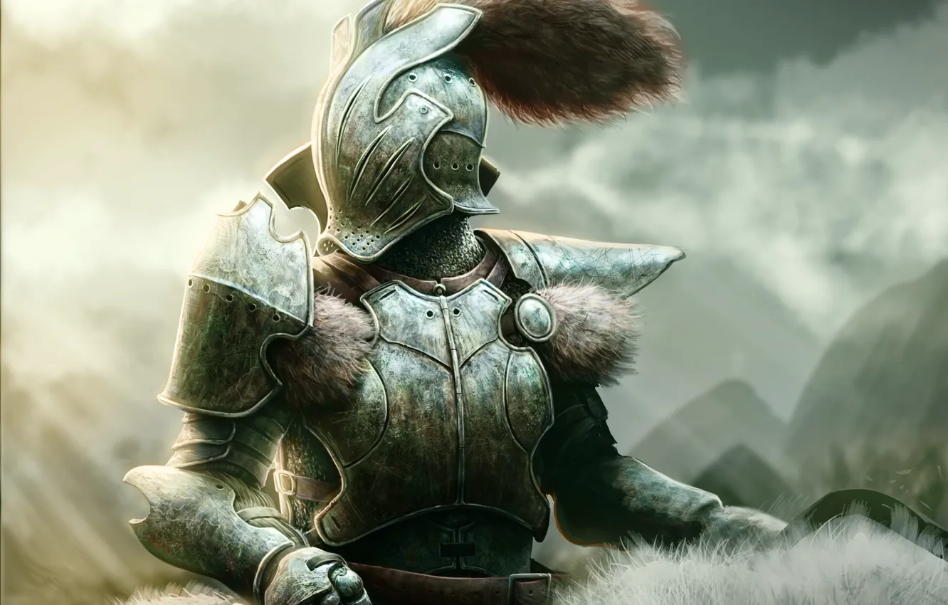 Photo wallpaper warrior, art, tail, helmet, fur, knight, armor