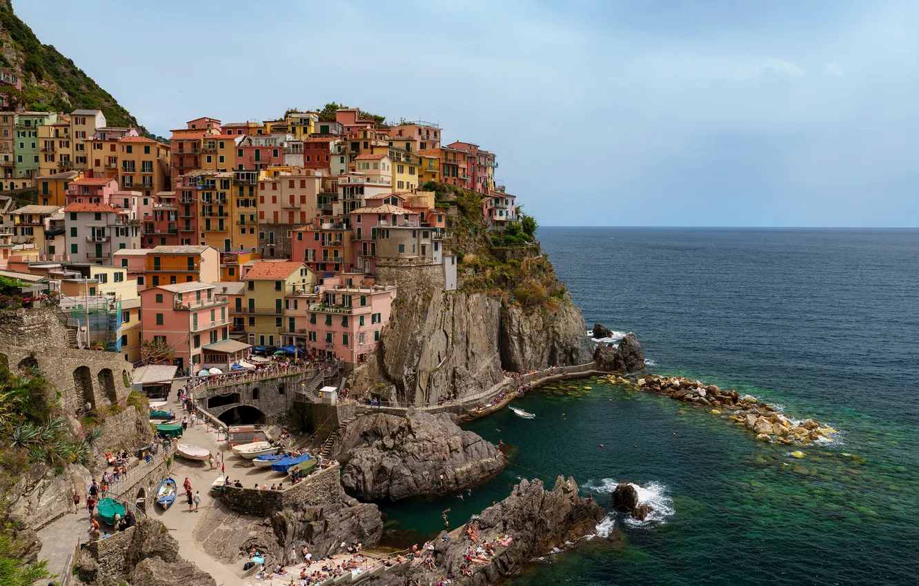 Photo wallpaper sea, rocks, home, Italy, Manarola