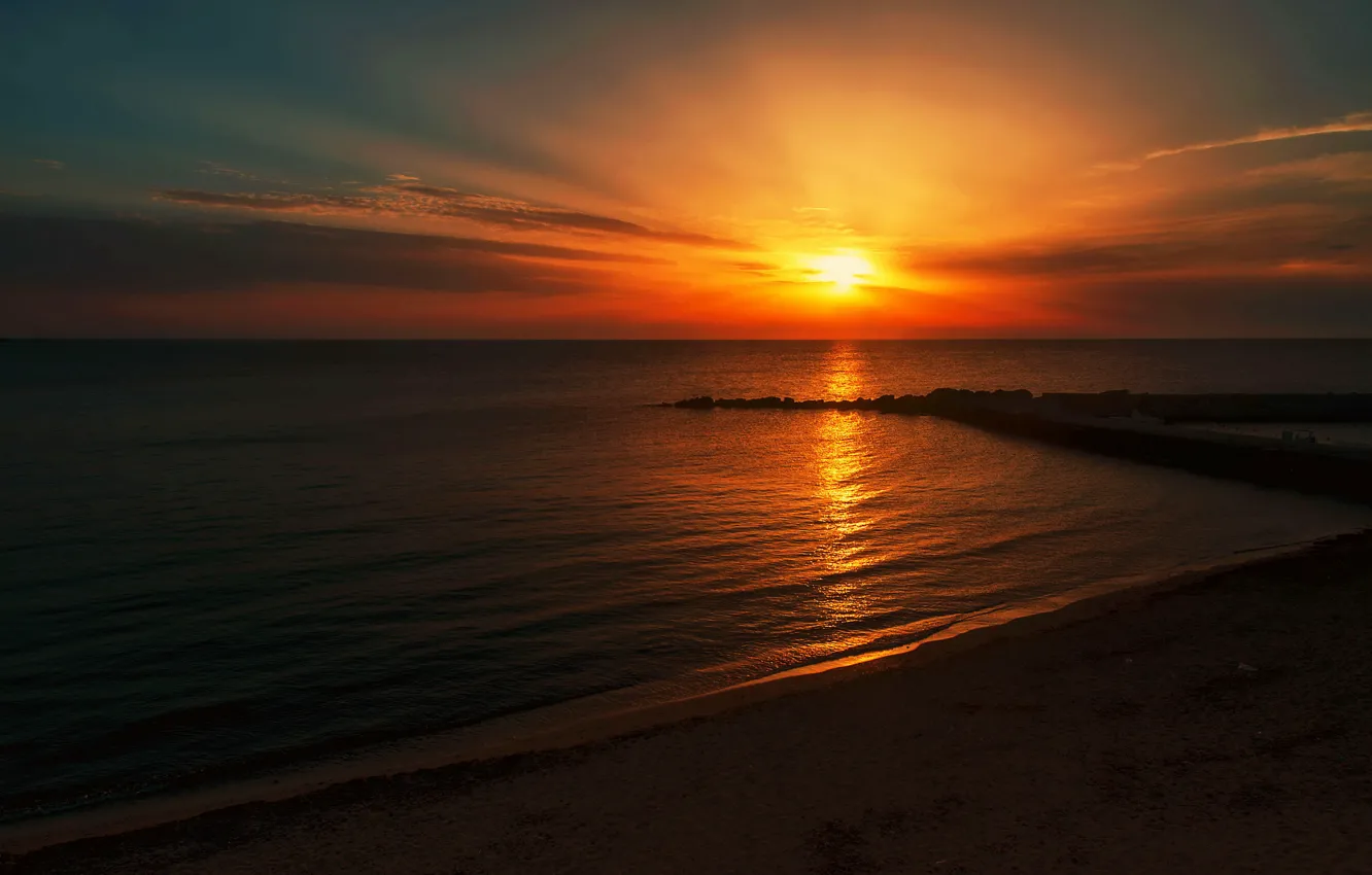 Photo wallpaper sea, beach, the sun, sunset