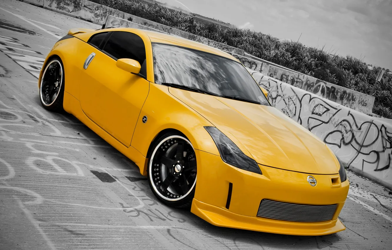 Photo wallpaper yellow, cars, nissan, 350z, cars, Nissan, auto wallpapers, car Wallpaper
