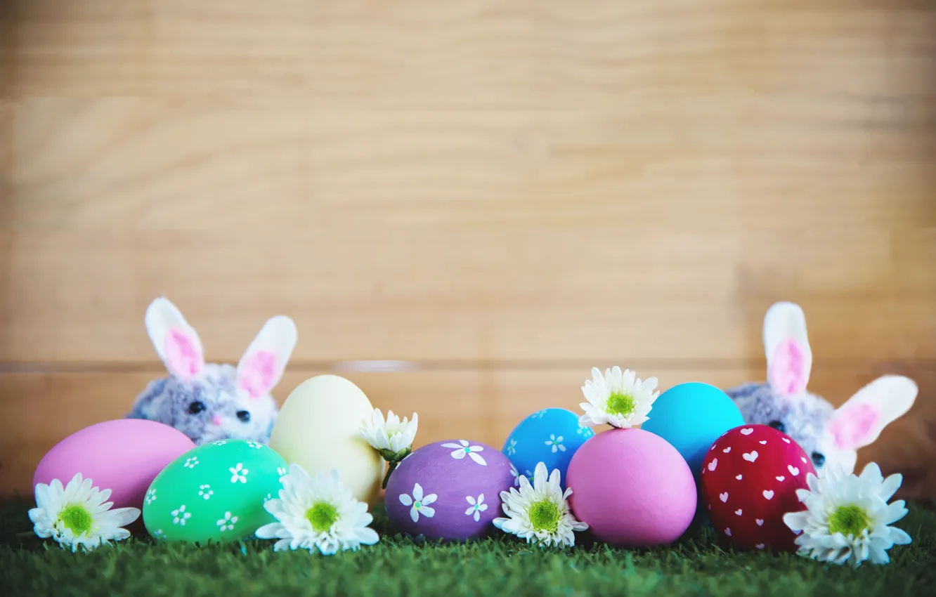 Photo wallpaper flowers, holiday, eggs, mouse, Easter, weed