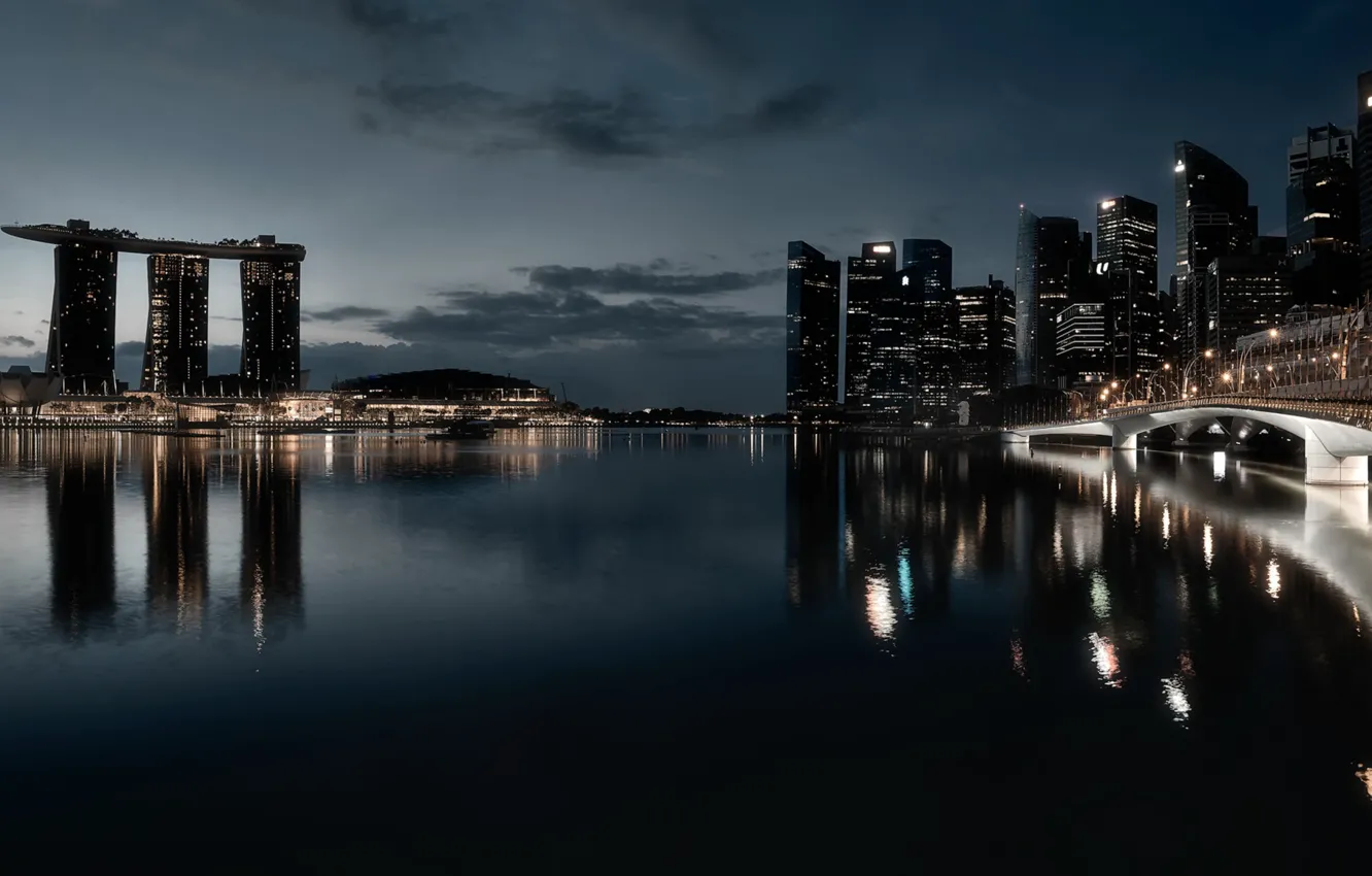 Photo wallpaper night, the city, Singapore, Marina Bay