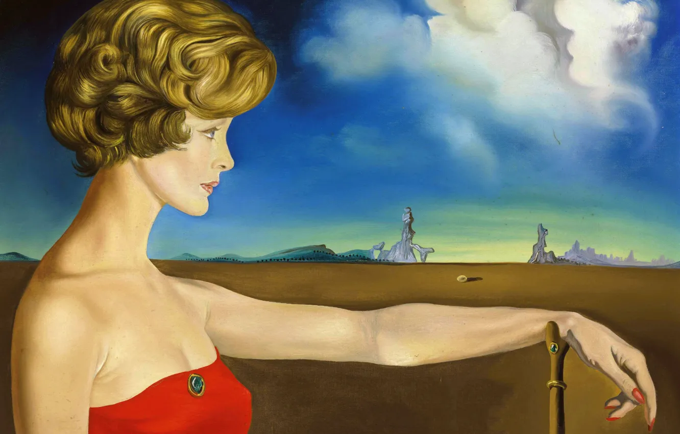 Photo wallpaper surrealism, picture, Salvador Dali, Salvador Dali, Portrait of a Young Woman in a Landscape