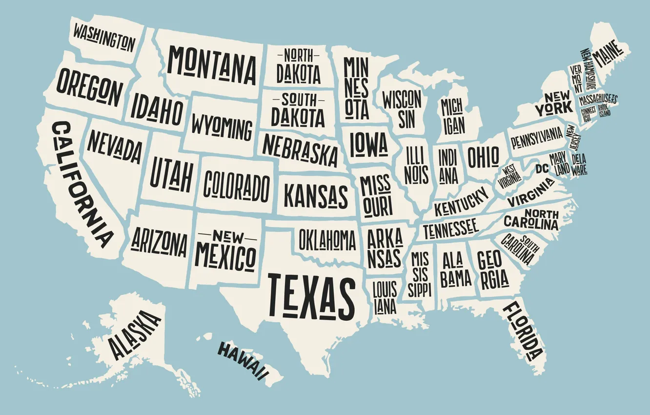Photo wallpaper USA, map, states
