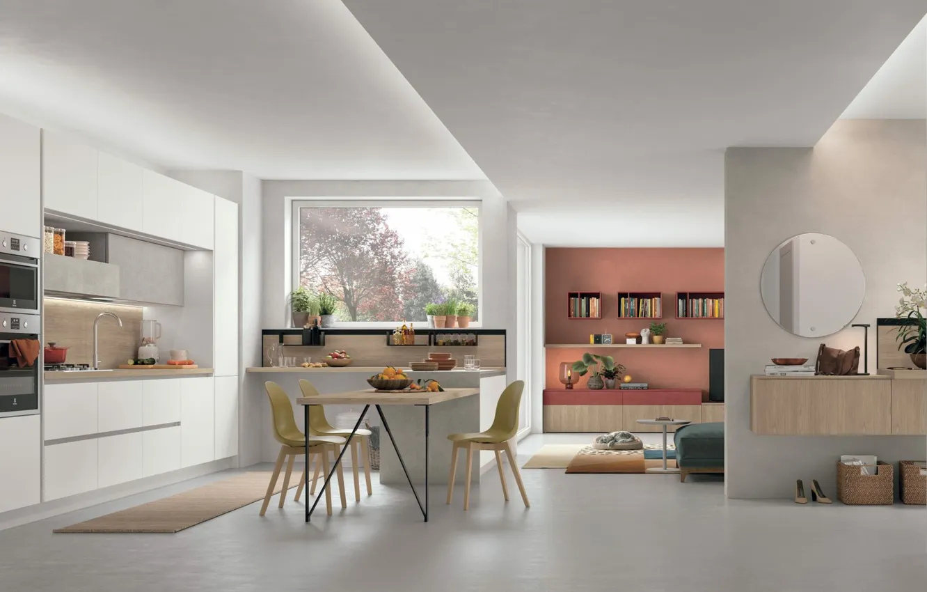 Photo wallpaper style, Villa, interior, Italy, kitchen, dining room, dining area, Italian design