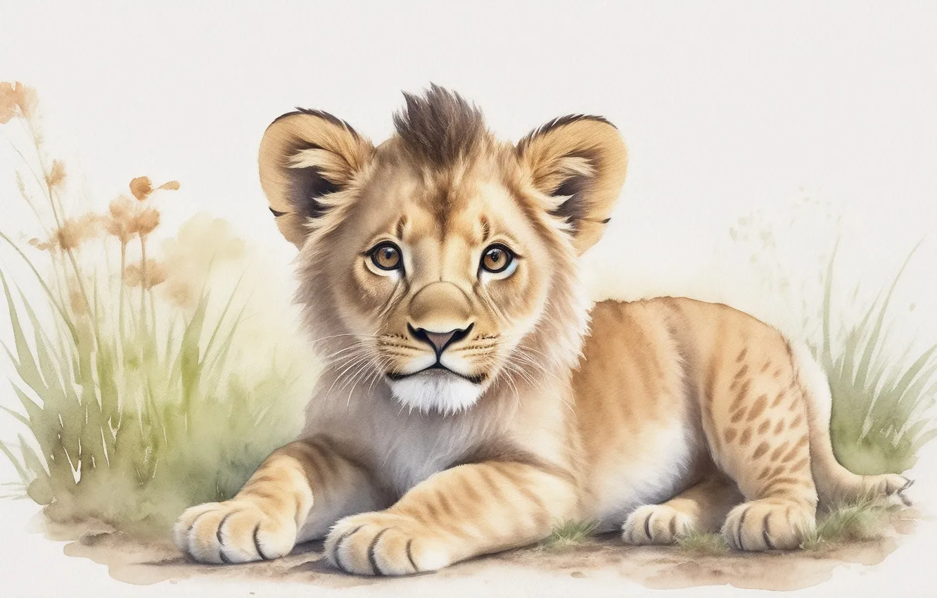 Photo wallpaper animal, sweetheart, figure, Leo, fluffy, watercolor, lion, lion